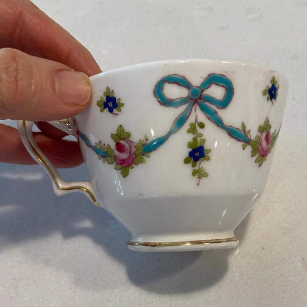 Blue Bow Footed Cup by Crown Staffordshire-1