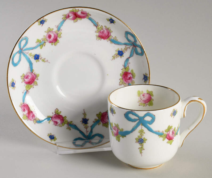 Blue Bow Footed Demitasse Cup & Saucer Set by Crown Staffordshire-1