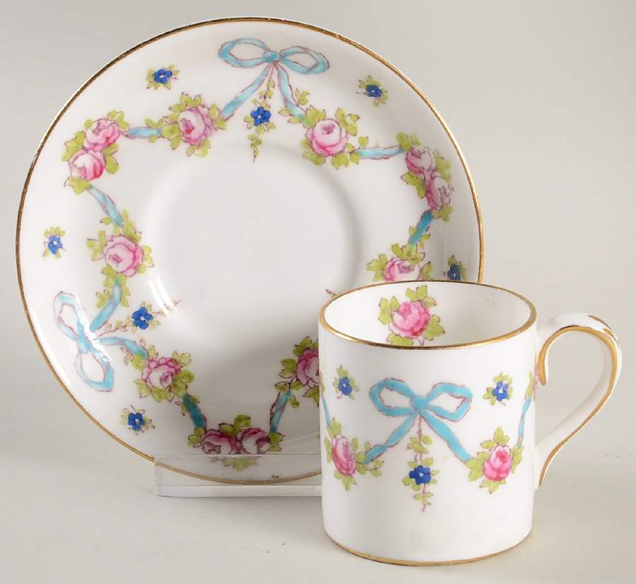 Blue Bow Flat Demitasse Cup & Saucer Set by Crown Staffordshire-1