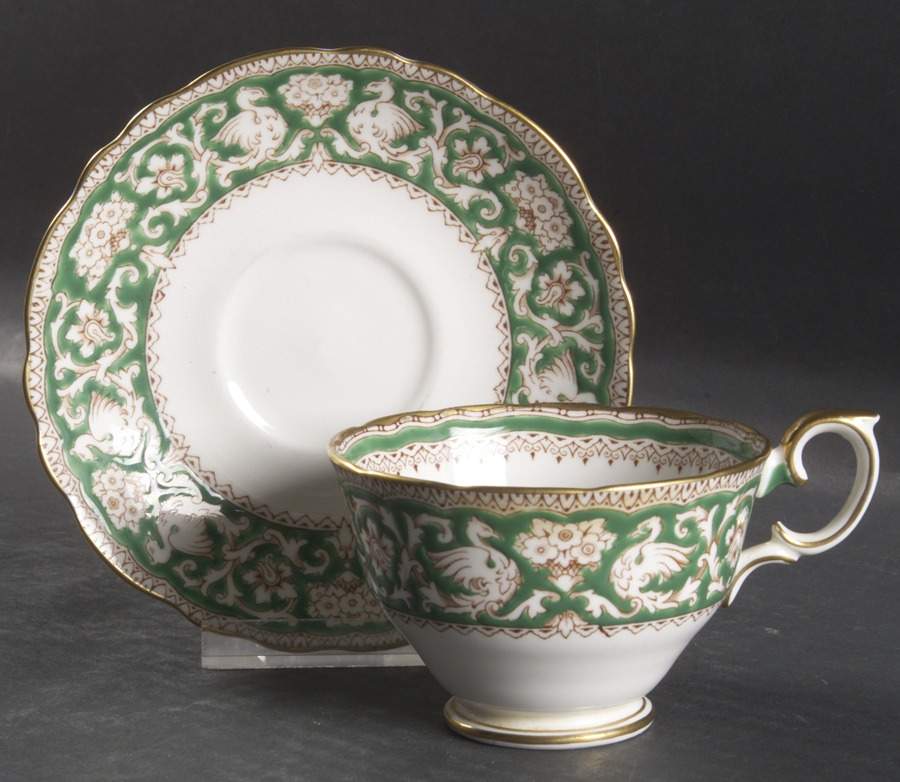 Ellesmere Green Footed Cup & Saucer Set by Crown Staffordshire-1