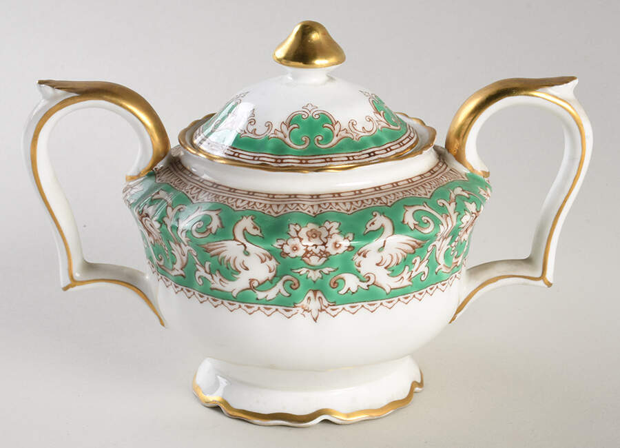Ellesmere Green Sugar Bowl & Lid by Crown Staffordshire-1