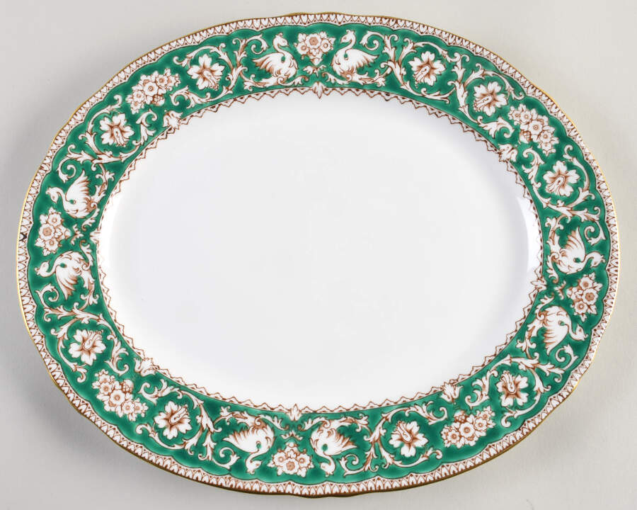 Ellesmere Green 13" Oval Serving Platter by Crown Staffordshire-1