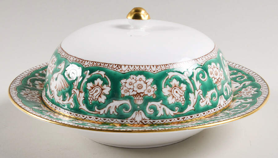 Ellesmere Green Round Covered Butter by Crown Staffordshire-1