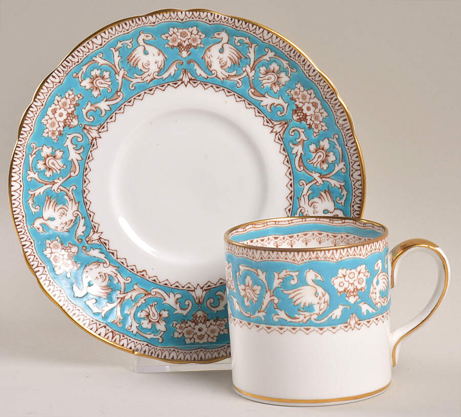 Ellesmere (Turquoise, Gold Trim) Flat Cup & Saucer Set by Crown Staffordshire-1
