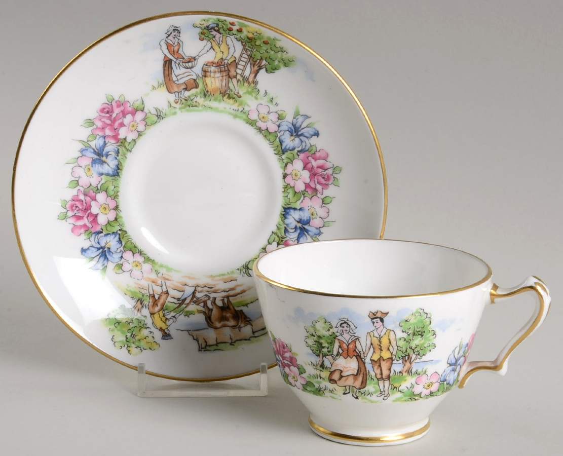 Evangeline's Arcadian Gardens Footed Cup & Saucer Set by Crown Staffordshire-1