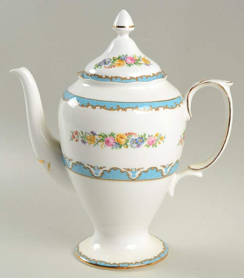 Lyric Tunis Blue (Embossed Line Rim) Coffee Pot & Lid by Crown Staffordshire-1
