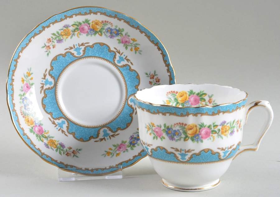 Lyric Tunis Blue (Embossed Line Rim) Oversized Cup & Saucer Set by Crown Staffordshire-1
