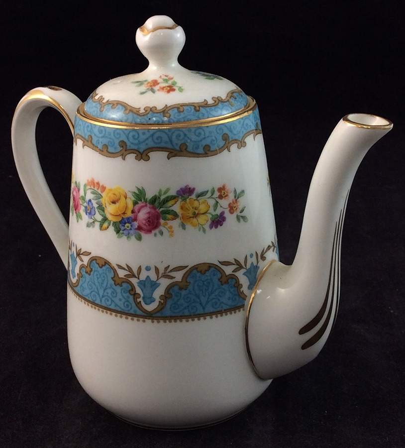 Lyric Tunis Blue (Embossed Line Rim) Individual Coffee Pot & Lid by Crown Staffordshire-1