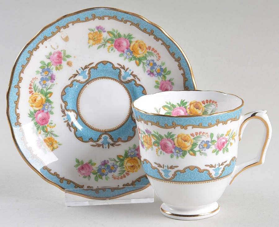 Lyric Tunis Blue (Embossed Line Rim) Footed Demitasse Cup & Saucer Set by Crown Staffordshire-1