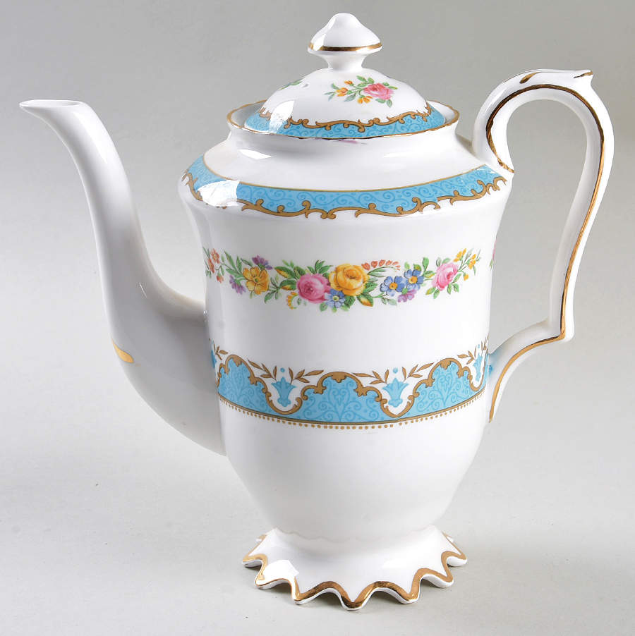 Lyric Tunis Blue (Embossed Line Rim) Mini Coffee Pot & Lid by Crown Staffordshire-1