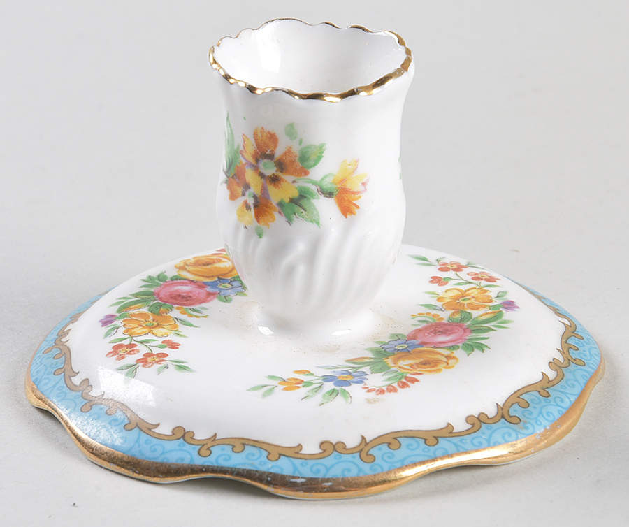 Lyric Tunis Blue (Embossed Line Rim) Single Light Candlestick by Crown Staffordshire-1