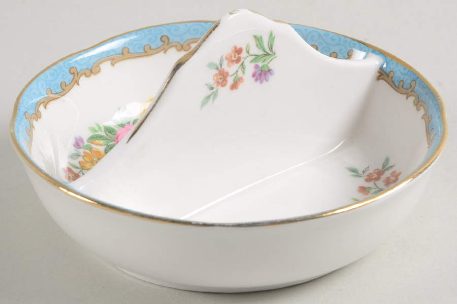 Lyric Tunis Blue (Embossed Line Rim) Double Salt Dip by Crown Staffordshire-1