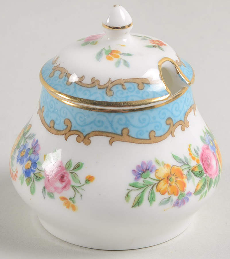 Lyric Tunis Blue (Embossed Line Rim) Mustard Jar & Lid by Crown Staffordshire-1