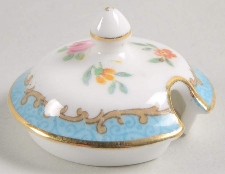 Lyric Tunis Blue (Embossed Line Rim) Lid for Mustard Jar by Crown Staffordshire-1