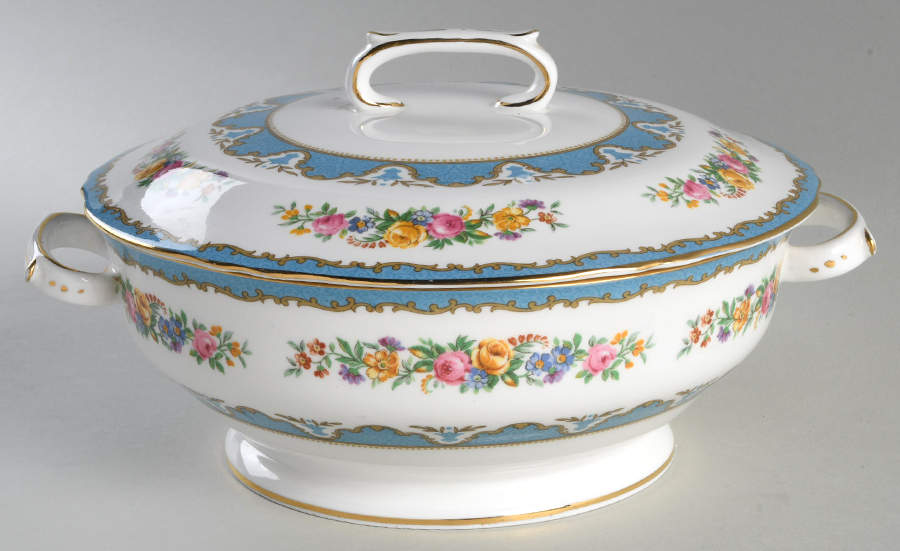 Lyric Tunis Blue (Embossed Line Rim) Round Covered Vegetable by Crown Staffordshire-1