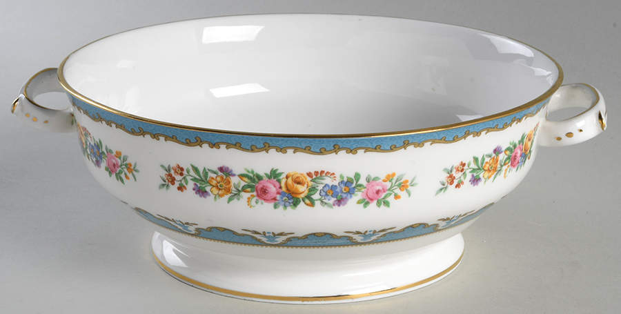 Lyric Tunis Blue (Embossed Line Rim) Round Vegetable No Lid by Crown Staffordshire-1