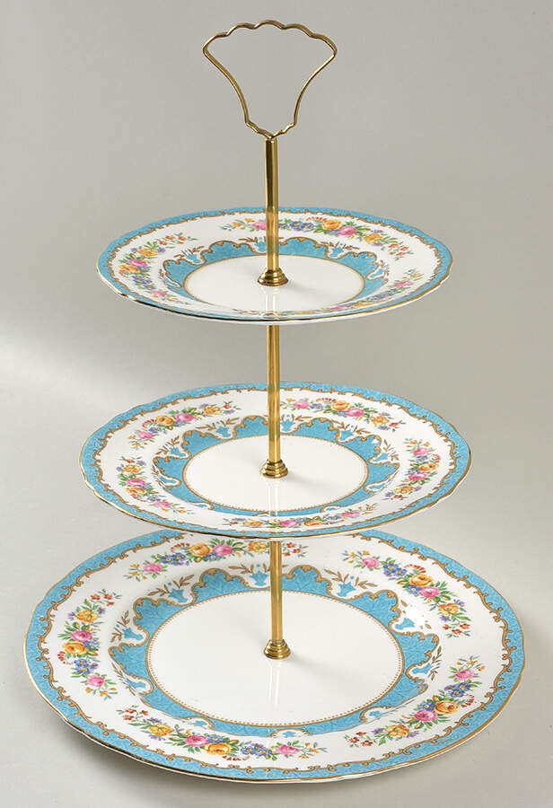 Lyric Tunis Blue (Embossed Line Rim) 3-Tiered Serving Tray (DP, SP, BB) by Crown Staffordshire-1