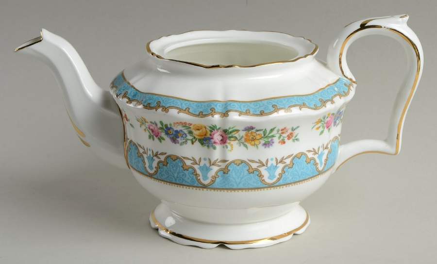Lyric Tunis Blue (Embossed Line Rim) Teapot No Lid by Crown Staffordshire-1