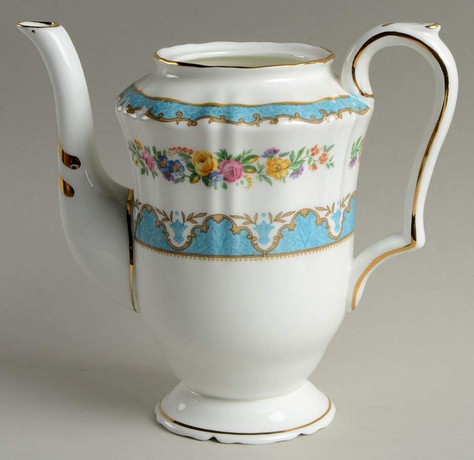 Lyric Tunis Blue (Embossed Line Rim) Mini Coffee Pot No Lid by Crown Staffordshire-1