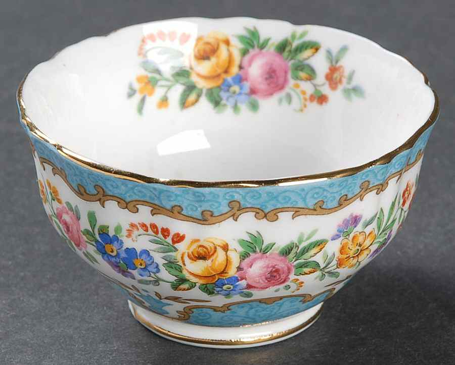 Lyric Tunis Blue (Embossed Line Rim) Mini Open Sugar Bowl by Crown Staffordshire-1