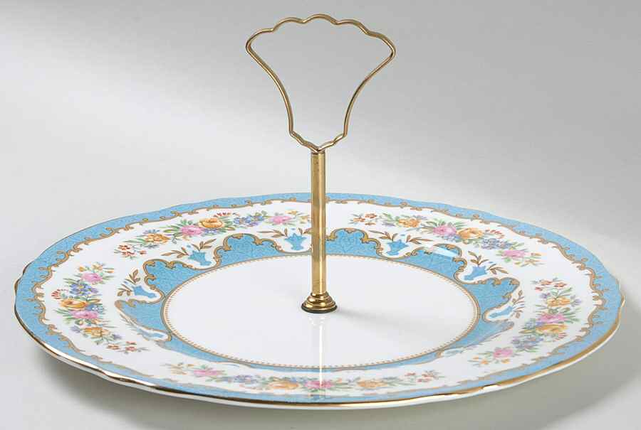 Lyric Tunis Blue (Embossed Line Rim) Round Serving Plate with Handle (DP) by Crown Staffordshire-1