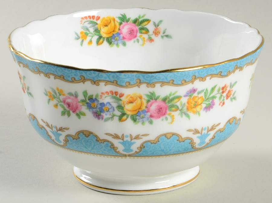 Lyric Tunis Blue (Embossed Line Rim) Cranberry Bowl by Crown Staffordshire-1