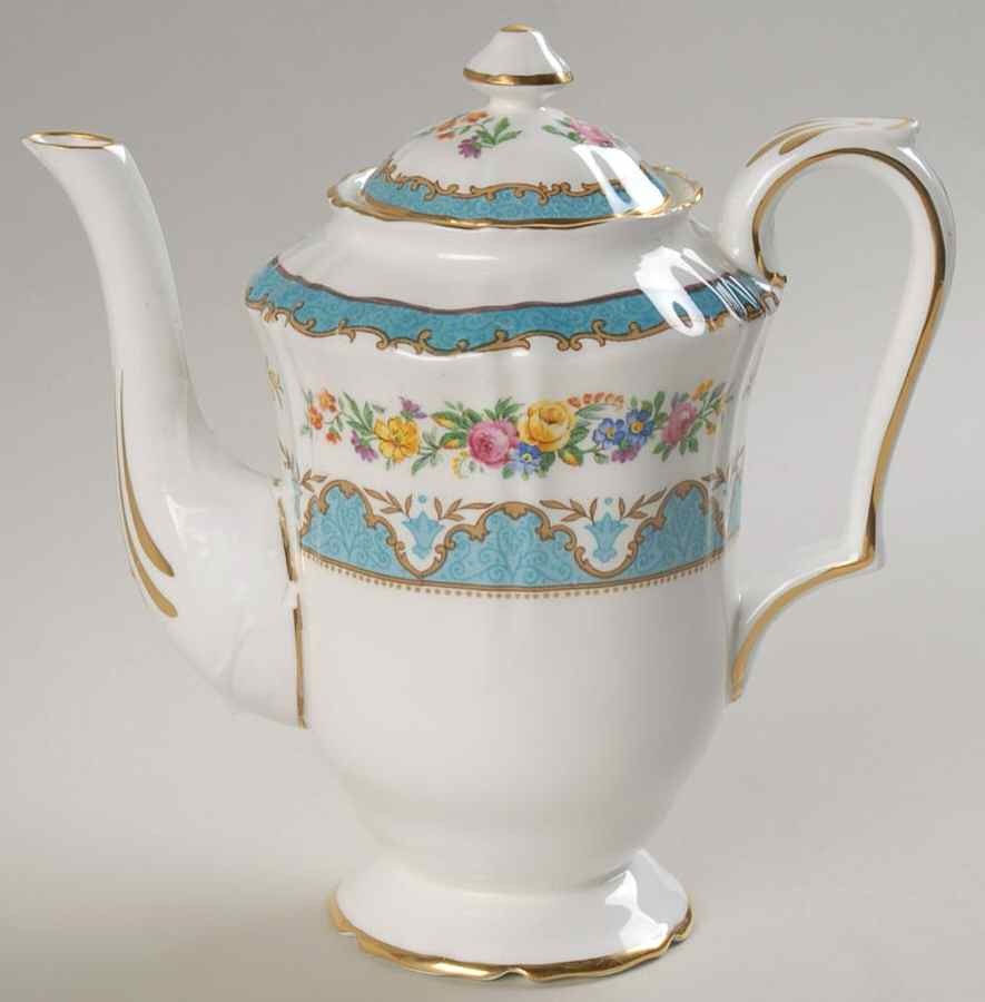 Lyric Tunis Blue (Embossed Line Rim) Mini Coffee Pot & Lid by Crown Staffordshire-1