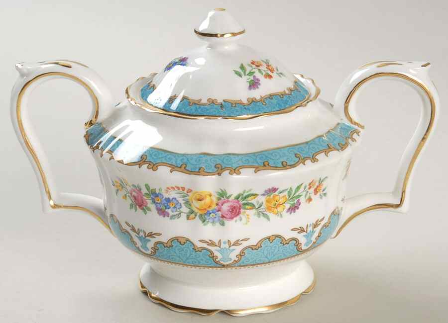 Lyric Tunis Blue (Embossed Line Rim) Sugar Bowl & Lid by Crown Staffordshire-1