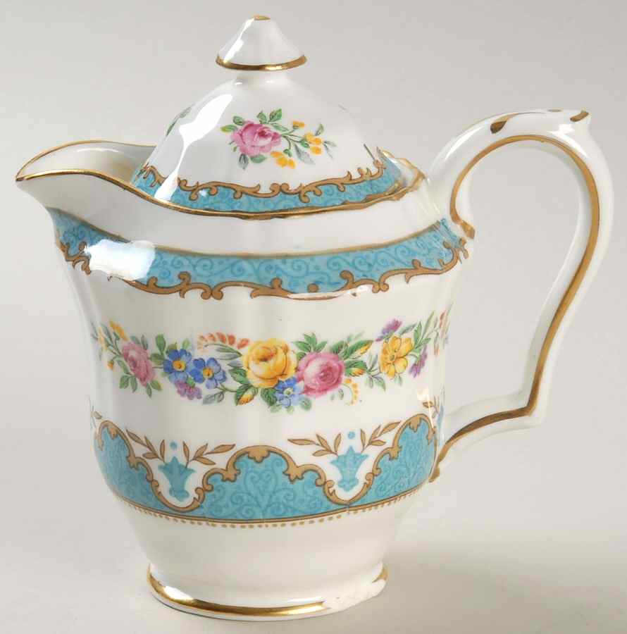 Lyric Tunis Blue (Embossed Line Rim) Creamer & Lid by Crown Staffordshire-1