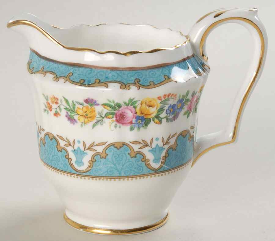 Lyric Tunis Blue (Embossed Line Rim) Creamer by Crown Staffordshire-1