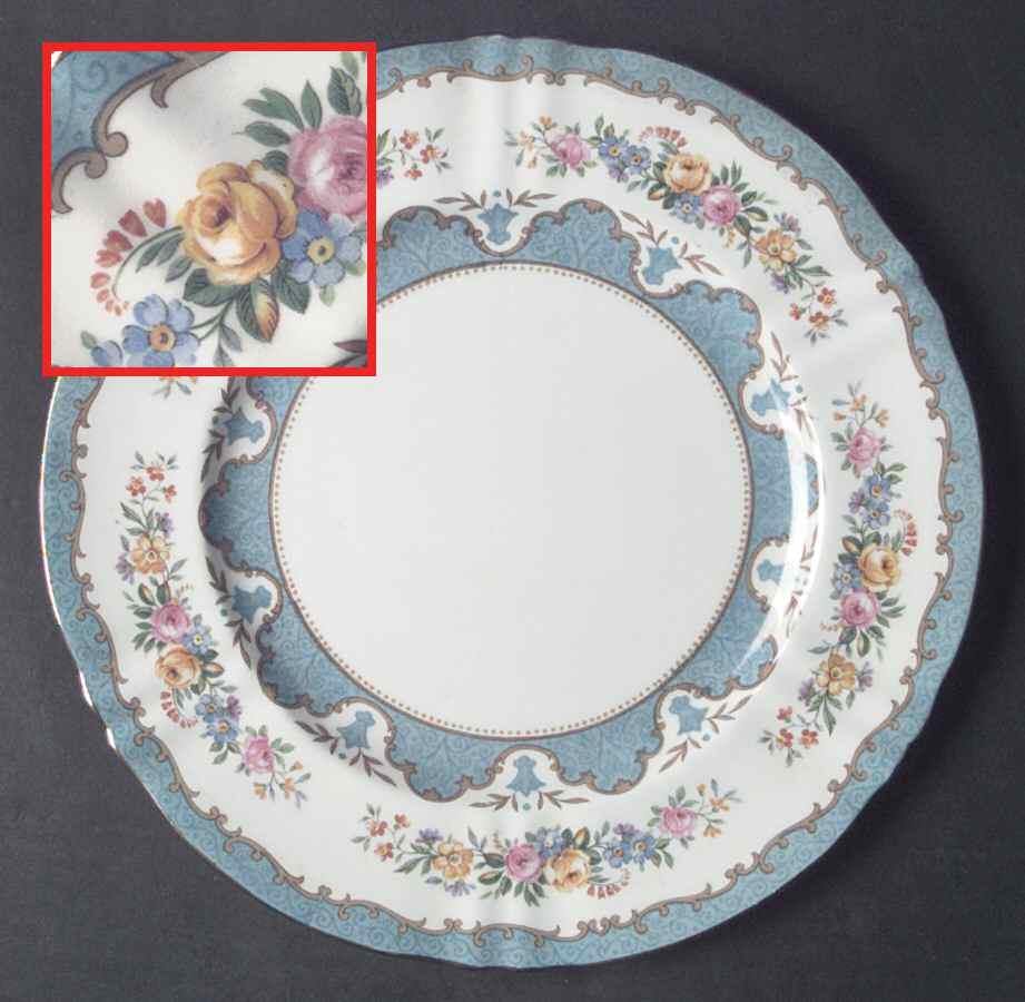 Lyric Tunis Blue (Embossed Line Rim) Dinner Plate by Crown Staffordshire-1
