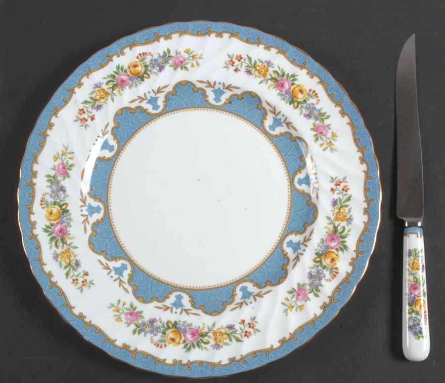 Lyric Tunis Blue (Embossed Line Rim) Cake Plate and Server (Boxed Set) by Crown Staffordshire-1