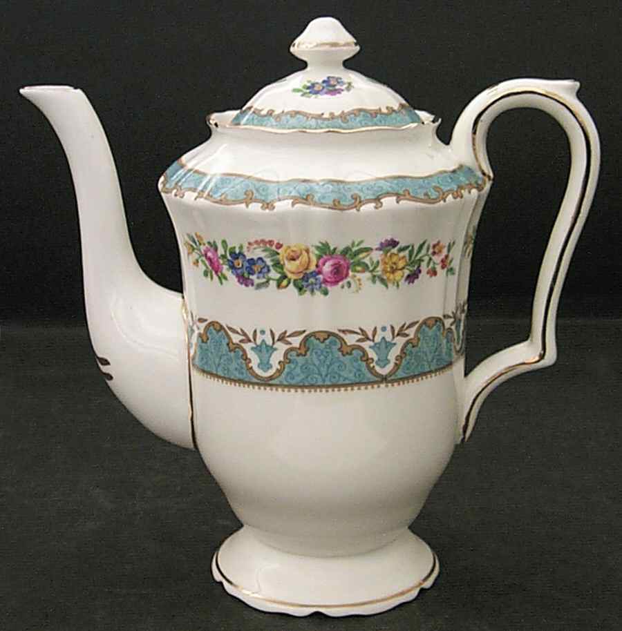 Lyric Tunis Blue (Embossed Line Rim) Coffee Pot & Lid by Crown Staffordshire-1