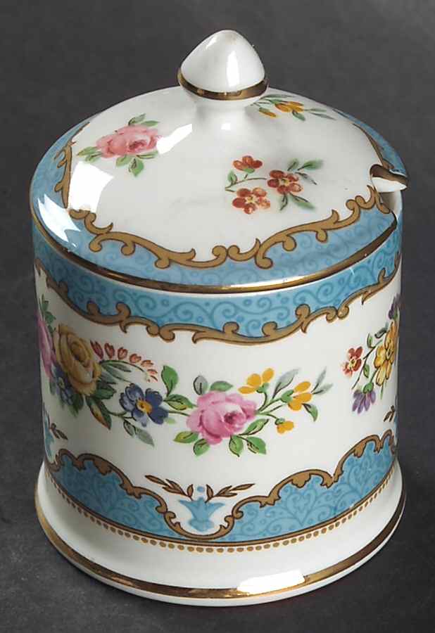 Lyric Tunis Blue (Embossed Line Rim) Jam/Jelly & Lid by Crown Staffordshire-1