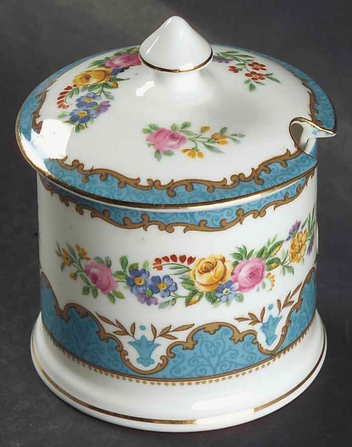 Lyric Tunis Blue (Embossed Line Rim) Mustard Jar & Lid by Crown Staffordshire-1