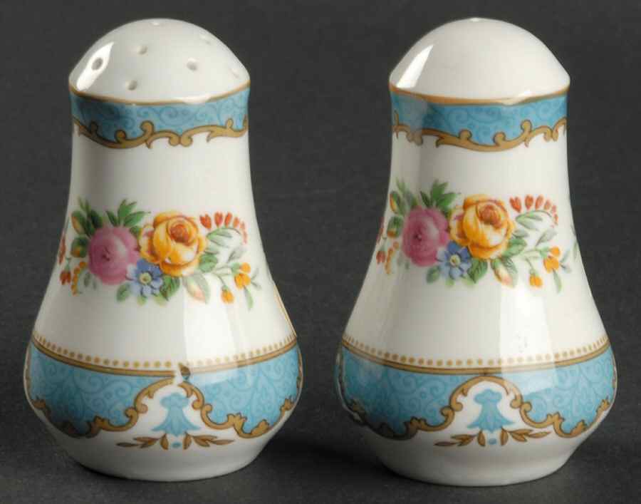 Lyric Tunis Blue (Embossed Line Rim) Salt & Pepper Set by Crown Staffordshire-1