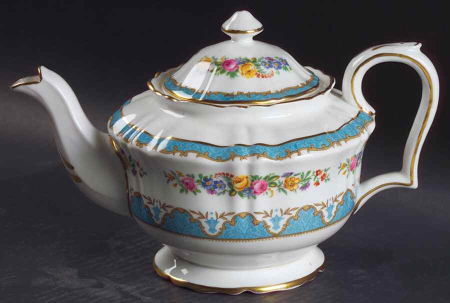 Lyric Tunis Blue (Embossed Line Rim) Teapot & Lid by Crown Staffordshire-1