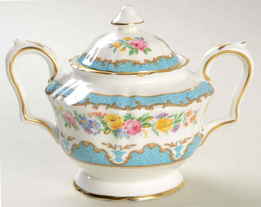 Lyric Tunis Blue (Embossed Line Rim) Mini Sugar Bowl & Lid by Crown Staffordshire-1