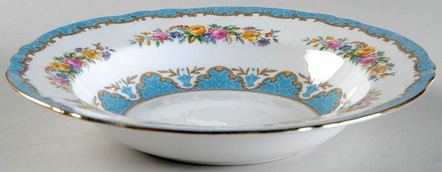 Lyric Tunis Blue (Embossed Line Rim) Rim Soup Bowl by Crown Staffordshire-1