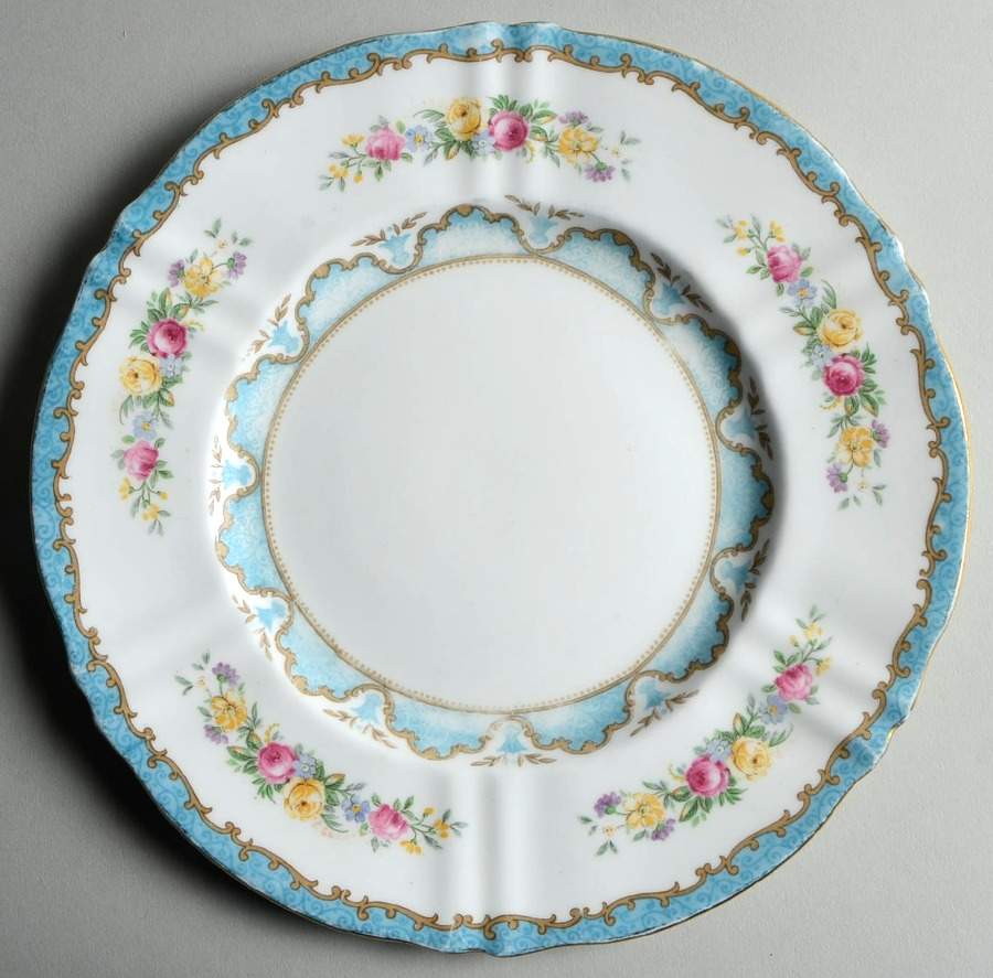 Lyric Tunis Blue (Embossed Line Rim) Luncheon Plate by Crown Staffordshire-1