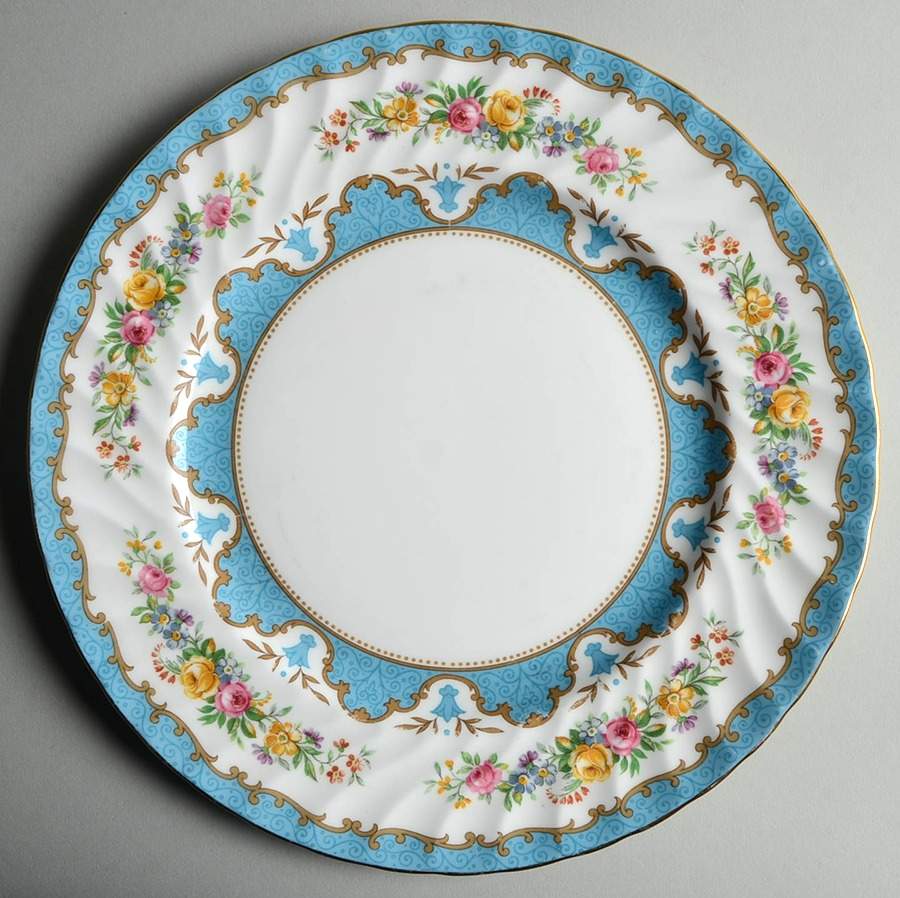 Lyric Tunis Blue (Embossed Line Rim) Cake Plate by Crown Staffordshire-1
