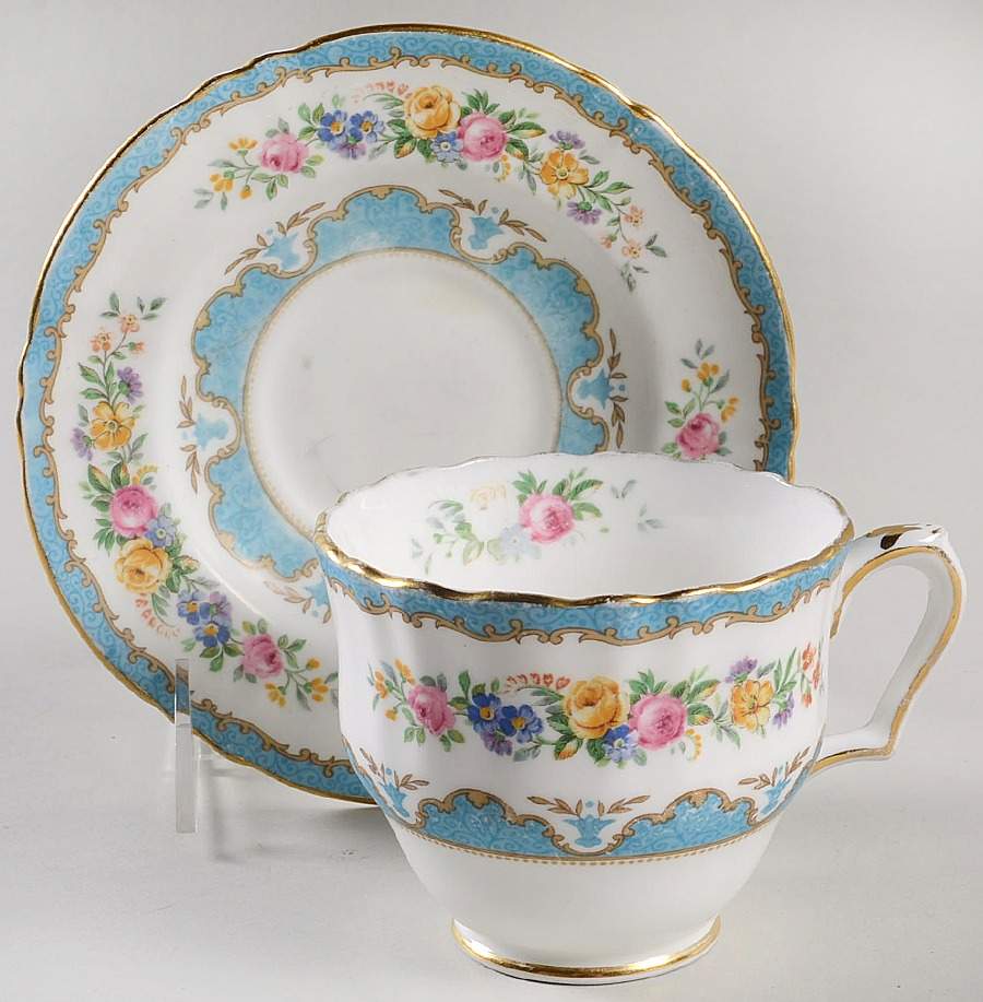 Lyric Tunis Blue (Embossed Line Rim) Oversized Cup & Saucer Set by Crown Staffordshire-1