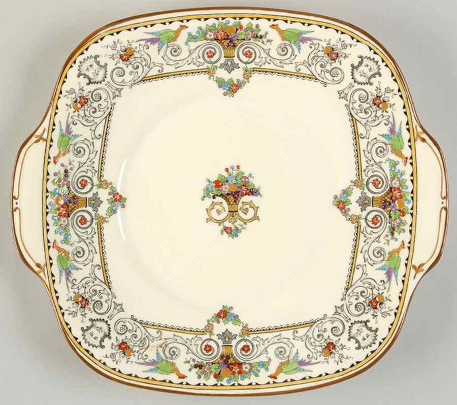 Renaissance Square Handled Cake Plate by Crown Staffordshire-1