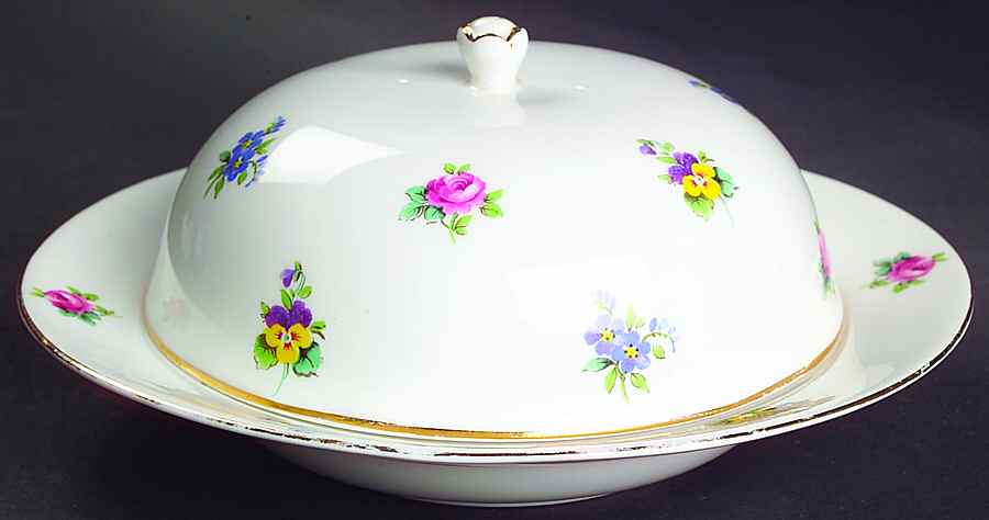 Rose Pansy Muffin Dish & Lid by Crown Staffordshire-1