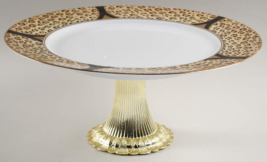 Amazonian Jaguar Cake Stand with 4"-5" Metal Pedestal  Hc by Lynn Chase-1