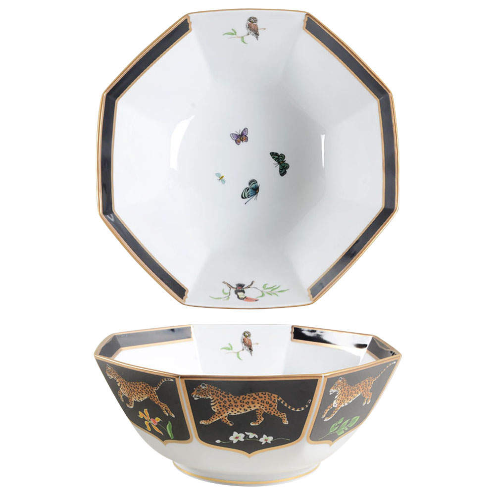 Jaguar Jungle 10" Octagonal Vegetable Bowl by Lynn Chase-1
