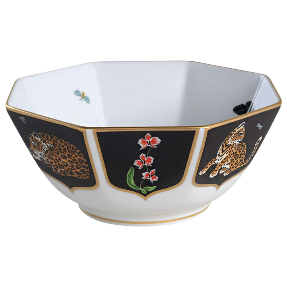 Jaguar Jungle 7" Octagonal Vegetable Bowl by Lynn Chase-1