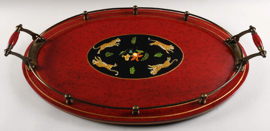 Jaguar Jungle 24" Oval Lacquer Tray by Lynn Chase-1