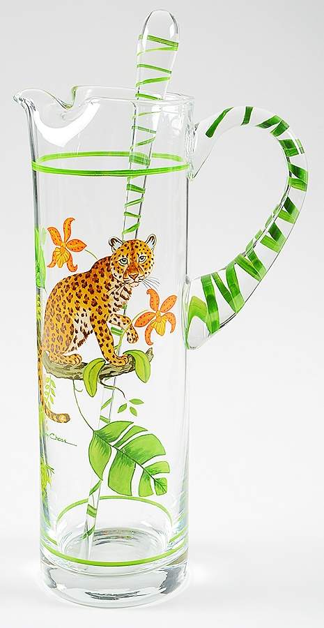 Jaguar Jungle Glassware Martini Pitcher & Stirrer by Lynn Chase-1