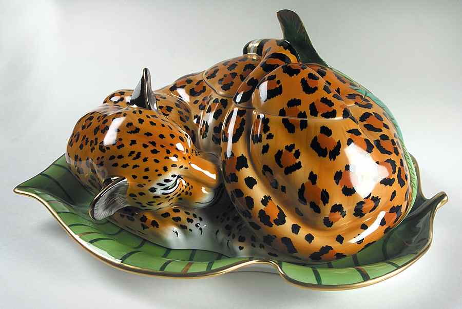 Jaguar Jungle Figural Tureen & Lid with Underplate by Lynn Chase-1